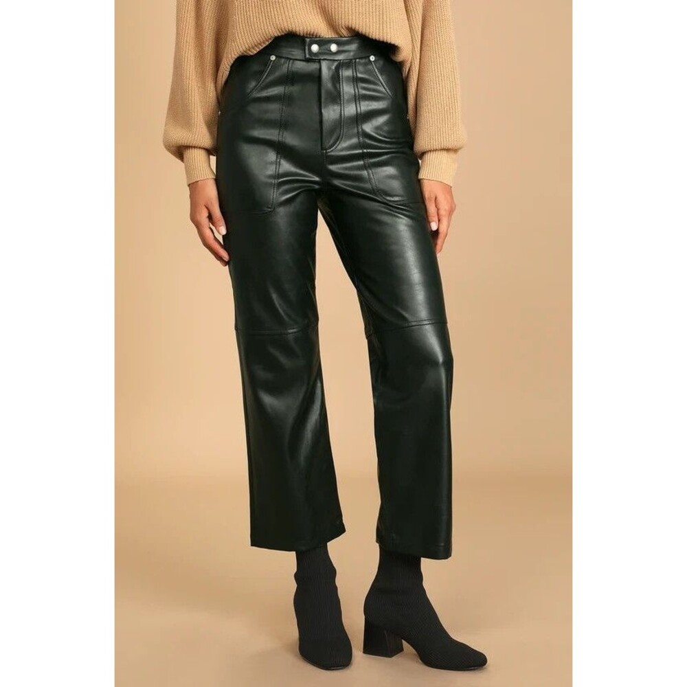 BLANK NYC womens The Baxter Faux Leather Pants size 24W Dark Green 27" inseam - Picture 2 of 9